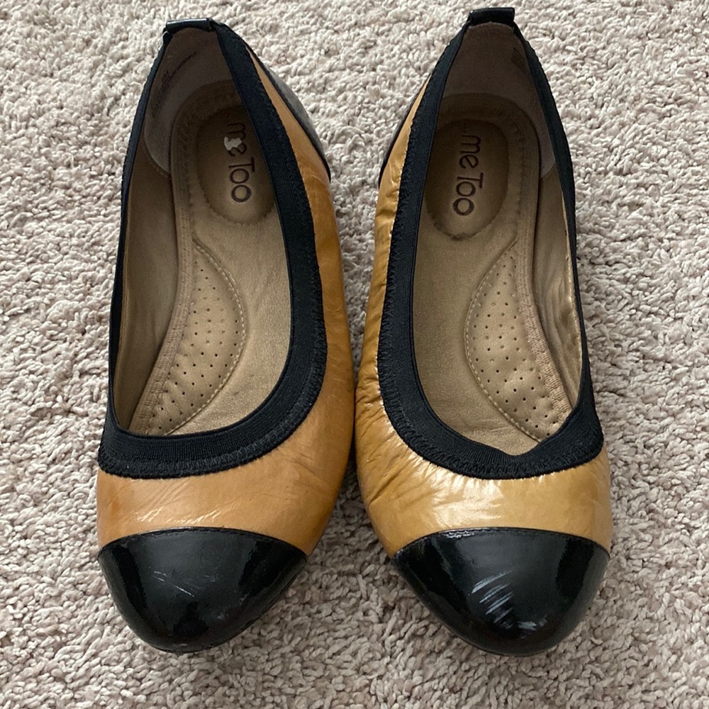 Black and beige dress flats